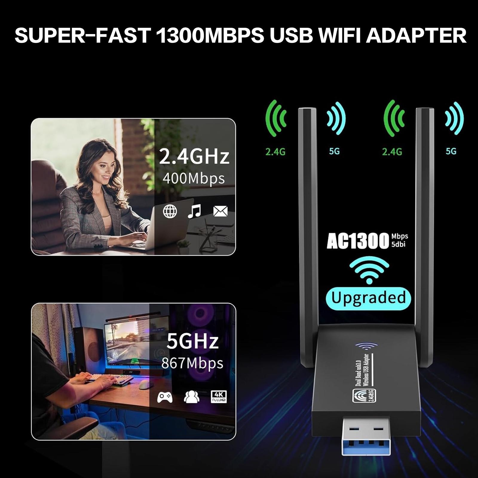 Adaptor WiFi USB 1300Mbps Dual - Antenna 2.4Ghz ulasan dan harga